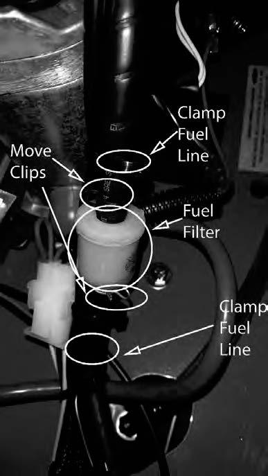KAWASAKI (CONTINUED) The fuel filter is located in the fuel line on the left side of the engine by the starter motor. Replace the filter yearly.