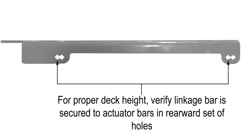 LEVELING THE DECK Before leveling the deck, please verify linkage bar is secured properly as described in the picture to the right. 1.