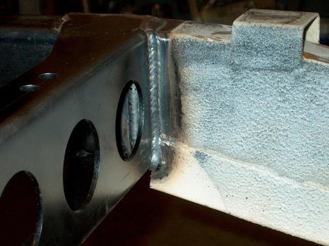 Before tacking in place, remove all rust, paint, or undercoating in the area to be welded. Weld as shown. See fig. 4, 5,