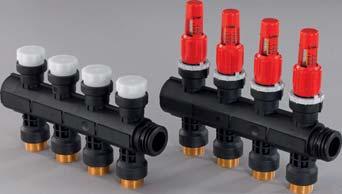 Manifolds can be joined to make the required number of ports. Uponor actuators can be mounted on the return manifold.