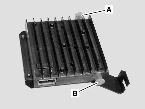 5. Secure the linear compensator to the bracket with three M4 nuts (Figure 4). Figure 4 legend: A ANTENNA jack B PORTABLE jack Figure 4 P82.