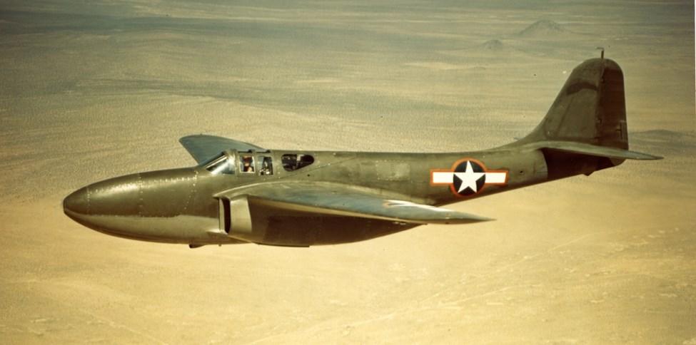 One of three XP-59A prototypes. The first prototype XP-59A flew in the fall of 1942 at Muroc Dry Lake (now Edwards Air Force Base), California.