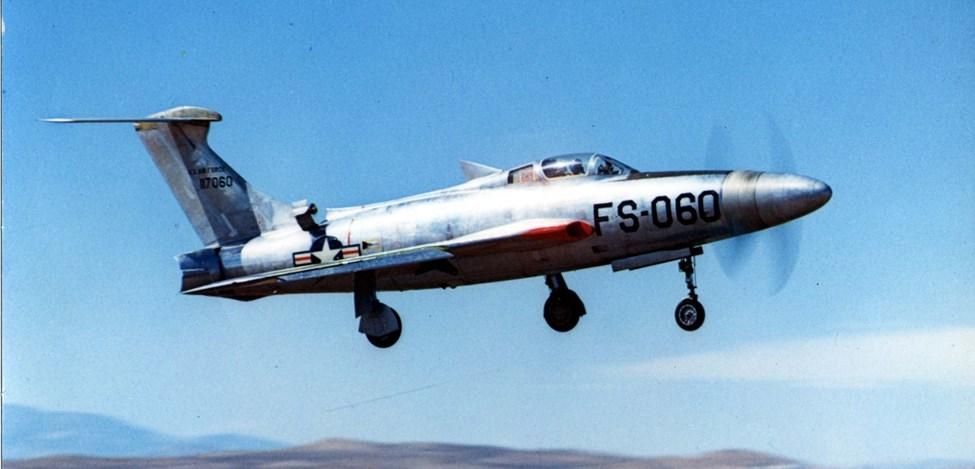 REPUBLIC XF-84H The turboprop-driven XF-84H a joint Air Force/Navy project was designed to combine the speed of jet aircraft with the long range, low fuel consumption, and low landing speed of