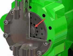 PTP (Push-To-Purge) situated at the top of the pump head automatically removes gases from the hydraulic
