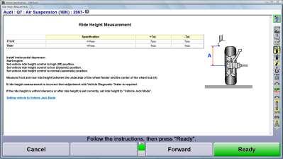 Ride Height If ride height measurements are required, WinAlign displays a ride height entry screen with instructions on how to measure ride height for the