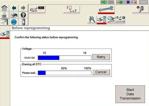 Select Start Data Transmission (see Figure 9). You do not need to wait for Erasing all DTC to complete.