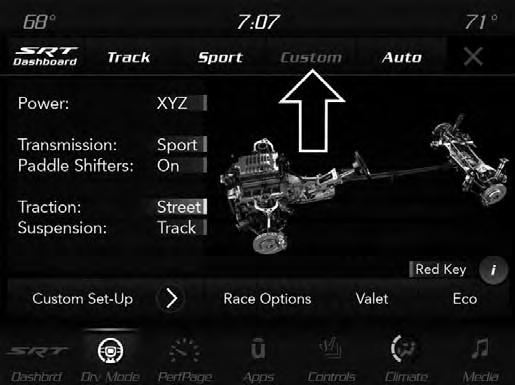 50 SRT DRIVE MODES AUTO MODE NOTE: If Valet Mode is active, the vehicle will start in Valet Mode, not Auto Mode.