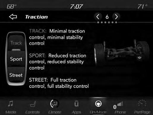 Traction Track SRT DRIVE MODES 55 Press the Track button on the touchscreen to modify traction control to optimize track performance with the least stability control.