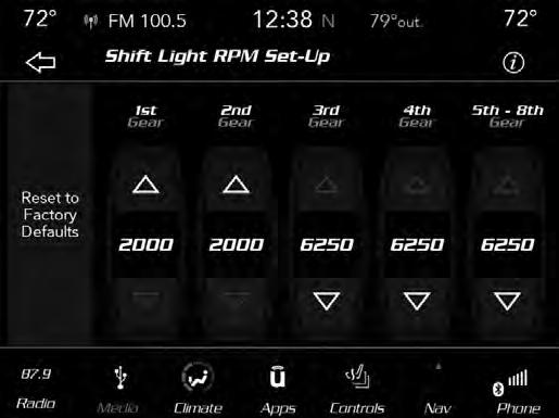 RACE OPTIONS 63 The Shift Light RPM Set-Up allows you to set the shift light to actuate for gears 1, 2, 3, 4, and 5-8.
