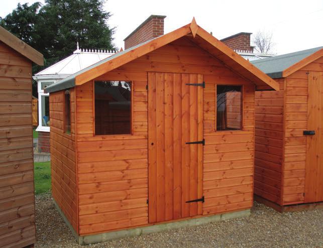 sheds Cabin Front and side fixed windows Roof overhang 1/305mm Central door Lock and key Fully tongue and groove construction Sizes from: 1.52m x 2.13m (5 x 7 ) up to 2.44m x 3.