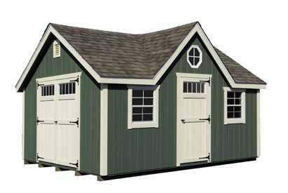 Chalet A dormer over the side entry door sets the Chalet apart. Double doors on the end allow easy access for your mower or other equipment.