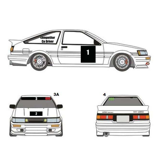 APPENDIX ONE Location Size (mm) H x W Comment Rear side window 1 600 x 450 The name of the driver and co-driver must appear on each rear side window of the car.