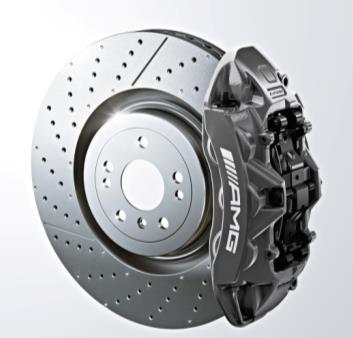 Equipment Differentiation Brakes B06 AMG Silver Painted Brake Calipers Standard on S63, S65 Standard The brake calipers painted in a silver color with AMG logo convey a sense of value and sportiness