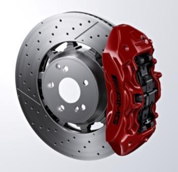 2 rear brake discs, internally ventilated and perforated with single-piston floating caliper U70 AMG Red Painted Brake Calipers $700 Optional on S63 Painting the brake calipers in red visually