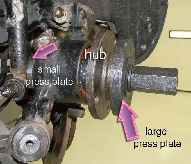 NOTE: The flat face of the small plate should press only against the inner race of the inner bearing.