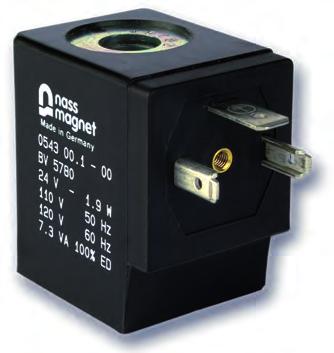 SOLENOID COIL Width: Connection type: Moulding material: 0 mm form A EN 70-80-A thermoset resin General Data Voltage tolerance ± 0 % Ambient temperature - 0 C to + C Relative duty cycle 00 %