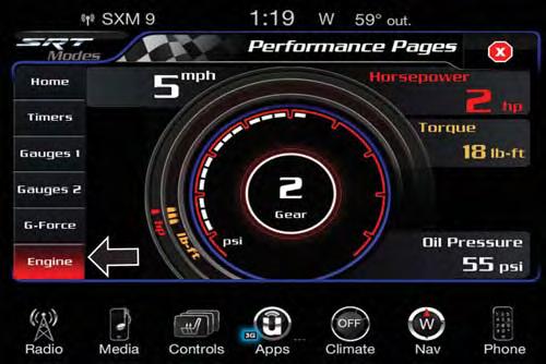 Engine When selected, this screen displays the following values: Vehicle Speed Shows the actual vehicle speed in mph or (km/h).
