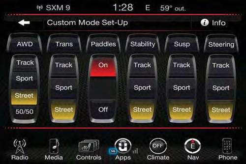While in the Custom Mode screen, press the Custom Set-Up button on the touchscreen to access the selectable options.