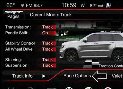 Race Options Race Options Press the Race Options button on the touchscreen while in the Drive Modes screen, to display the vehicle s Launch Control screen.