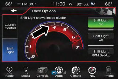 Shift Light Your vehicle is equipped with a shift light feature that illuminates the back lighting of the tachometer (in red) within the instrument cluster display.