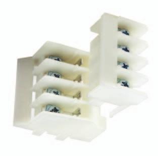 Unit control terminal blocks are: White in color Box Type with Tang (wire clamped between tang and collar) Supplied with White Marking Strip Terminals supplied in groups of 4 for Pull-Apart terminal