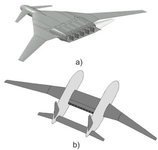 11a) have shown the high effectiveness of the developed wing high-lift system under conditions of intensive blowing by four propfans (Fig.11b).