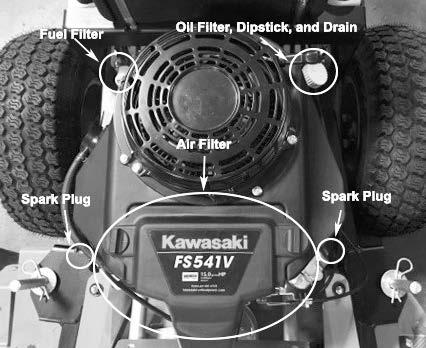 SECTION 3: ENGINE KAWASAKI FS541V This machine has an oil drain hose installed on the engine to allow for easier oil changes.
