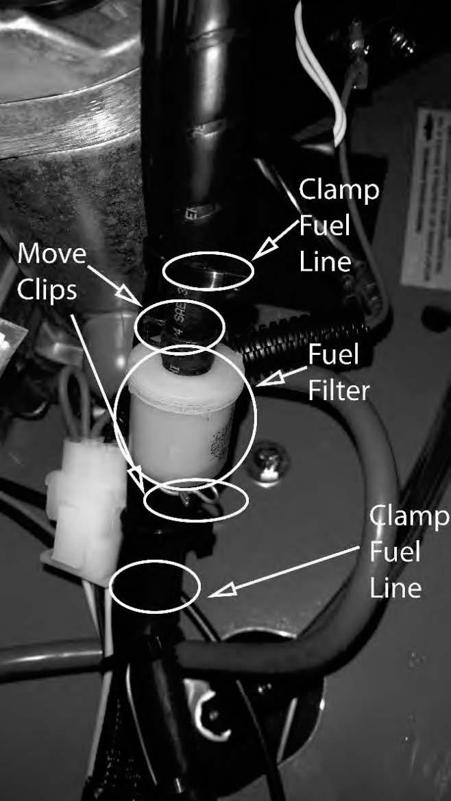KAWASAKI FS541V (CONTINUED) The fuel filter is located in the fuel line, on the left side of the engine, by the starter motor. Replace the filter yearly.