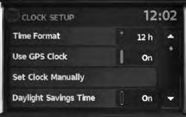 Select the Clock key. The following settings can be adjusted: Time Format: The clock can be set to 12 hours or 24 hours.
