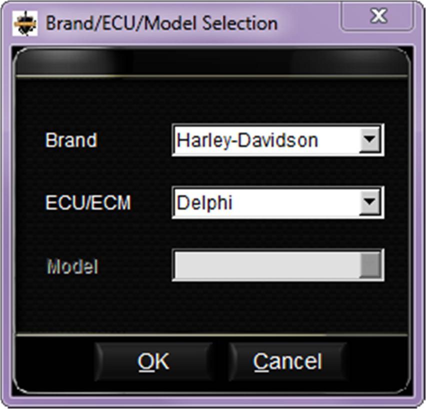 9. Harley-Davidson Tests and Activations 9.1 Specific Functions Select the ECU type you are testing by clicking on the Motorcycle icon for Brand/ECU.