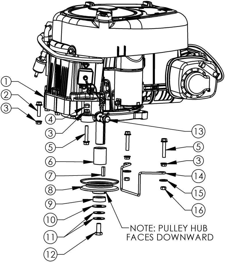 ENGINE PULLEY ASSEMBLY FIGURE 8 1 Engine B&S N/A 2 5/16''-18 X 1 1/4'' Serrated Flange Bolt NB253 3 5/16-18 Serrated Flange Nut NB170 4 5/16''-18 Nyloc Nut NB181 5 Bolt - Serr Flange, 5/16-18 X1 3/4