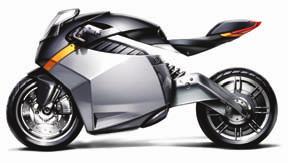 provides power to drive the motor BATTERY Motor delivers peak power and rapid response ELECTRIC MOTOR SPORT MOTORCYCLE CONCEPT BY TRADING RANGE FOR HIGHER SPEED AND BY ADDING LARGE, STABLE 16"