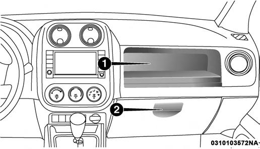 86 GETTING TO KNOW YOUR VEHICLE To open the lower storage compartment, lift upward on the lower handle to unlatch the lower storage compartment and lift the lid open.