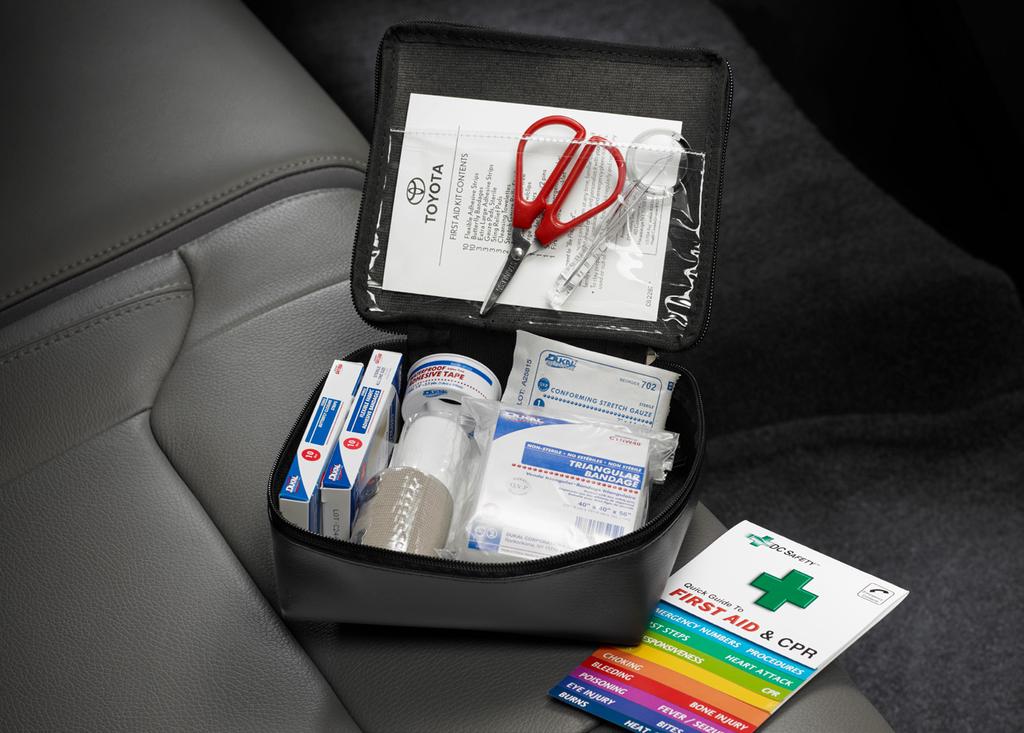 INTERIOR 8 /11 First Aid Kit This compact kit will come in handy to address minor scrapes and scratches, to help you get patched up and on your way.
