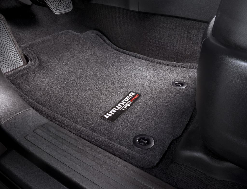 10/10 TRD Pro Carpet Floor Mats Evoke the passion of TRD Pro series every time you enter the cabin with floor mats emblazoned with a bold logo.