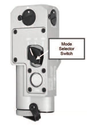 The Mode Selector Switch is located on the top middle of the CQBL-1 Housing. It is used to select between the VIS POINT and IR POINT modes of operation.