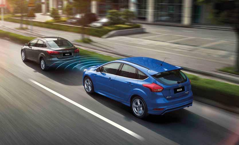 5-star ANCAP safety rating (Focus RS not rated). ACTIVE CITY STOP 2.3.4. EMERGENCY ASSISTANCE BLIS 2.4.6. BLIS 2.4.6. Focus Trend Sedan and Focus Titanium Hatch shown.