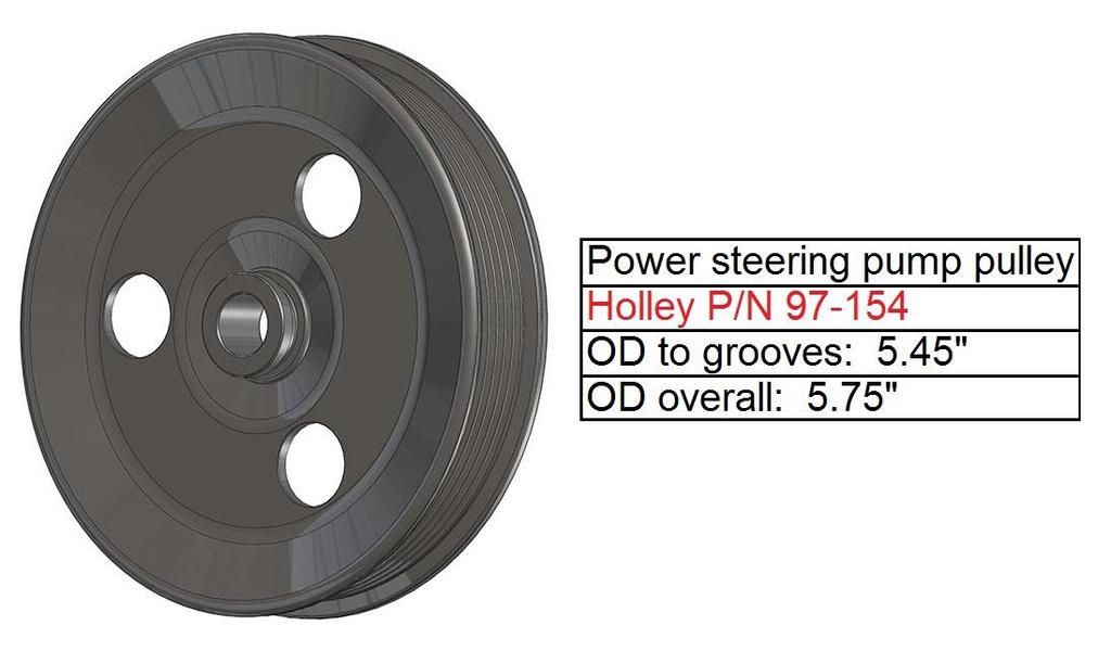 Choosing a smaller pulley in these situations can give additional clearance. WARNING! Smaller power steering pulleys, such as a 97-154 can rotate the pump beyond recommended RPMs.