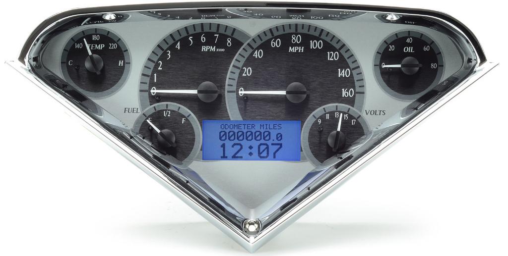 0-255mph, 0-17,500rpm, 0-300f water temp, 0-99psi oil pressure, 8-17 volts, 0-99% fuel, mileage, trip mileage, gear indicator *, outside temperature *, compass * and many other features.