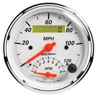 Autometer Arctic White electrical gauges feature a clear domed lense, chrome bezel styling with a white dial face, black figures and a red pointer. Perimeter lighting is used.