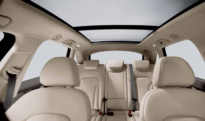 72 F.09 Panoramic Sunroof The available two-panel panoramic sunroof offers both the front and rear passengers an unobstructed view overhead while flooding the cabin with natural light.