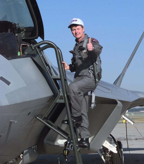 Metz then climbs to 20,000 feet and retracts the landing gear and flies formation with two F-16 safety chase aircraft piloted by Lockheed Martin test pilot Jon Beesley and US