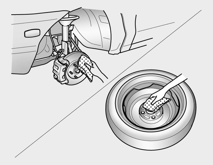 f this is difficult, tip the wheel slightly and get the tp hle in the wheel lined up with the tp stud. Then jiggle the wheel back and frth until the wheel can be slid ver the ther studs.