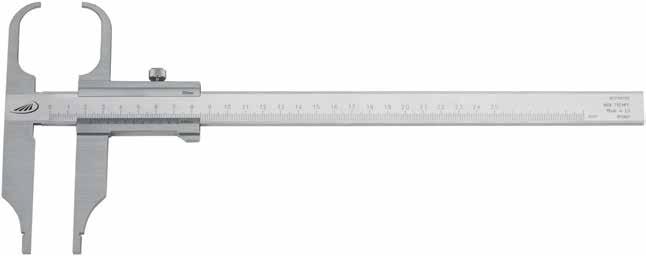 0265 Caliper with cross points 1 Stainless steel Reading parts have a satin chrome finish Factory standard Locking screw Wooden case Measuring range Length of cross points Jaw Length Reading Ref. No.