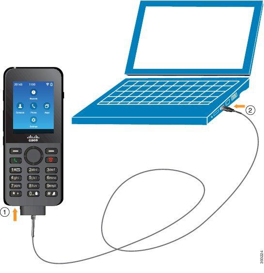 Telefoniaku laadimine Telefoni häälestamine Samm 3 Ühendage USB-kaabel telefoni allosasse ja jälgige, et tihvtid asuksid kohakuti. Ühendage USB-kaabel toiteadapterisse.