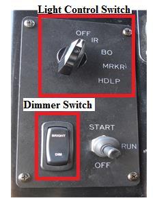 5.5.8.2. Place light cntrl switch in apprpriate psitin. 5.5.8.3. Use dimmer switch t cntrl brightness f the panel lighting. Figure 5.30. Cntrlling the Vehicle Cntrl Switches.