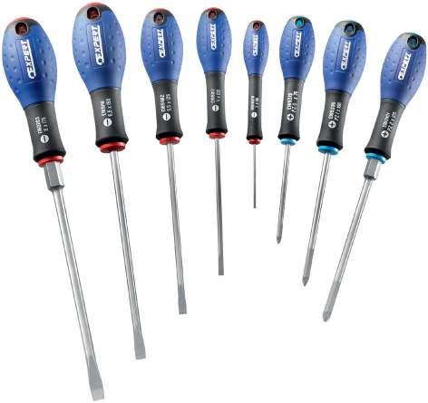 Screwdrivers for slotted head screws (flared): 5.5 x 125-6.5 x 150-8x175 (nut) mm. Phillips screwdrivers: PH0 x 75 - PH1 x 100 - PH2 x 125 (nut).