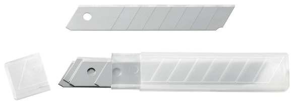 Built-in blade snapper. Storage for 1 spare blade. Supplied with 2 blades.