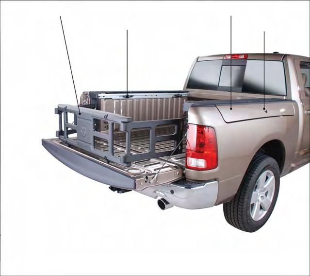 UTILITY RAMBOX The RamBox system is an integrated pickup box storage and cargo management system consisting of three features: Integrated box side storage bins Cargo extender/divider Bed rail