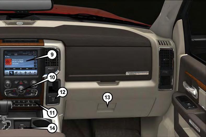 CONTROLS AT A GLANCE 11. Switch Panel Diesel Exhaust Brake Tow/Haul pg. 147 Electronic Stability Control pg. 178 Air Suspension System ParkSense Rear Park Assist pg. 48 Front Heated Seats pg.